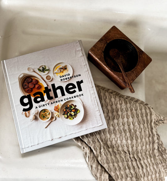 "Gather" a dirty apron cookbook // by David Robertson