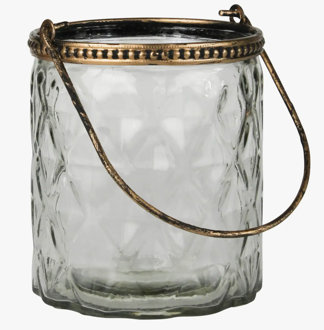 glass votive with brass detail