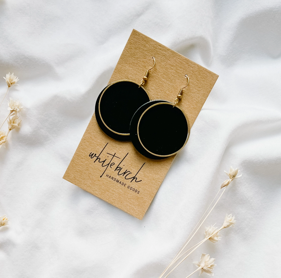leather disc + brass circle earrings // 2 colours