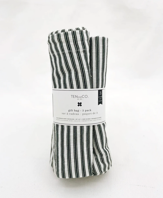 green striped reusable gift bags // set of 3