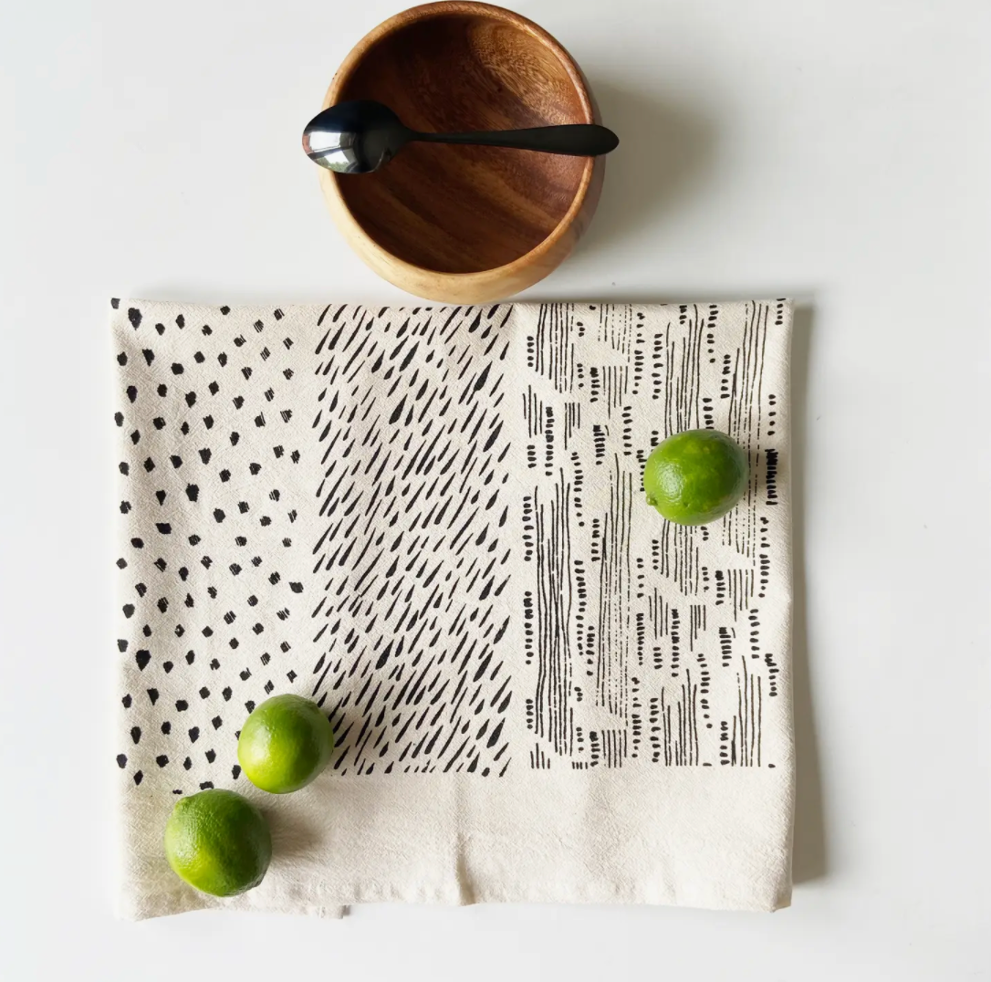 abstract organic screen printed tea towel