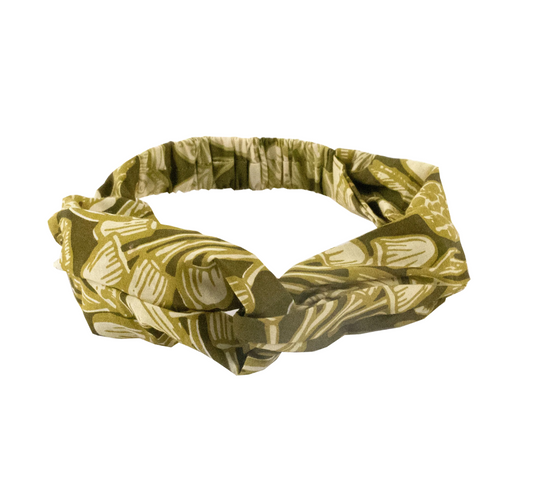 the moss headband features a green print with mushroom pattern
